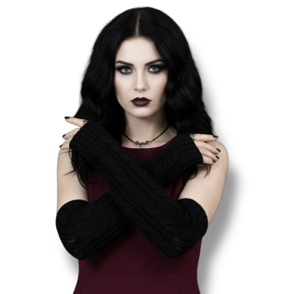 Black Cable Knit Arm Warmers | NWT Chunky Extra Long Fingerless Gloves